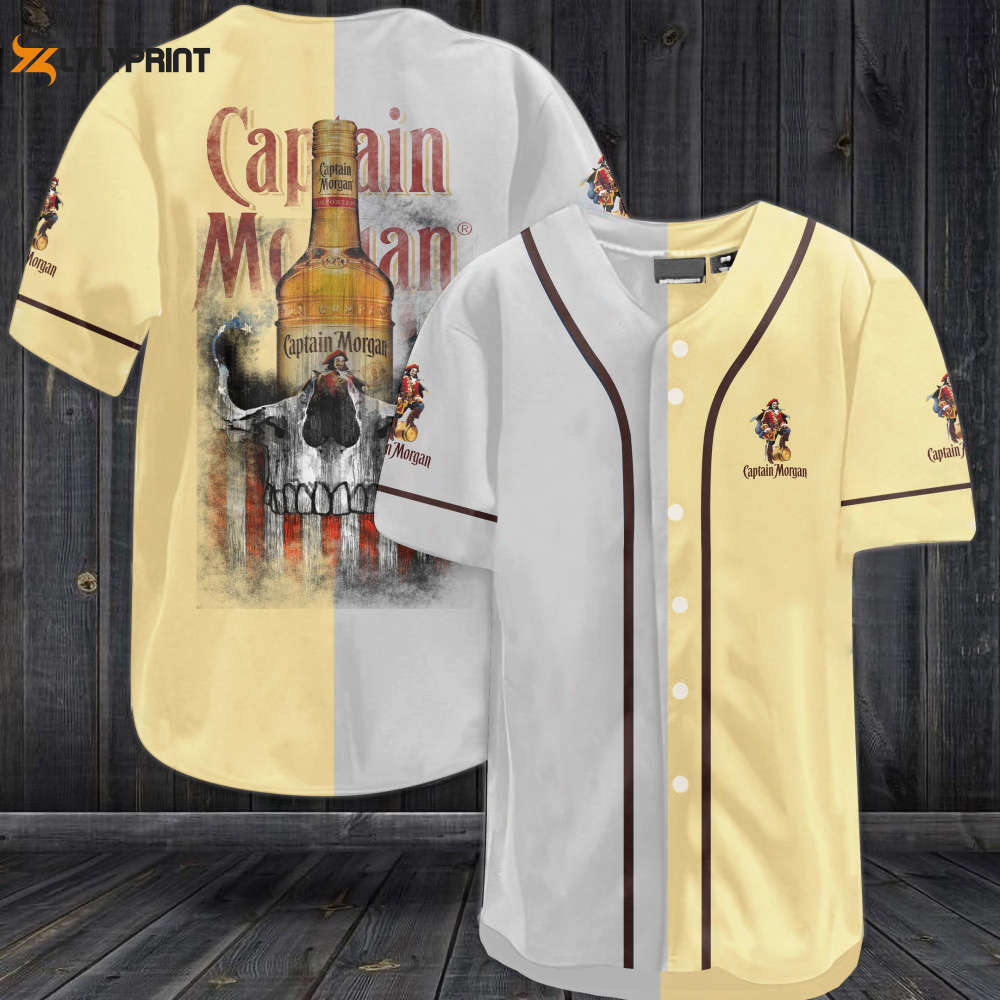 Captain Morgan Skull USA Flag All Over Print Unisex Baseball Jersey Yellow - lylyprint.com