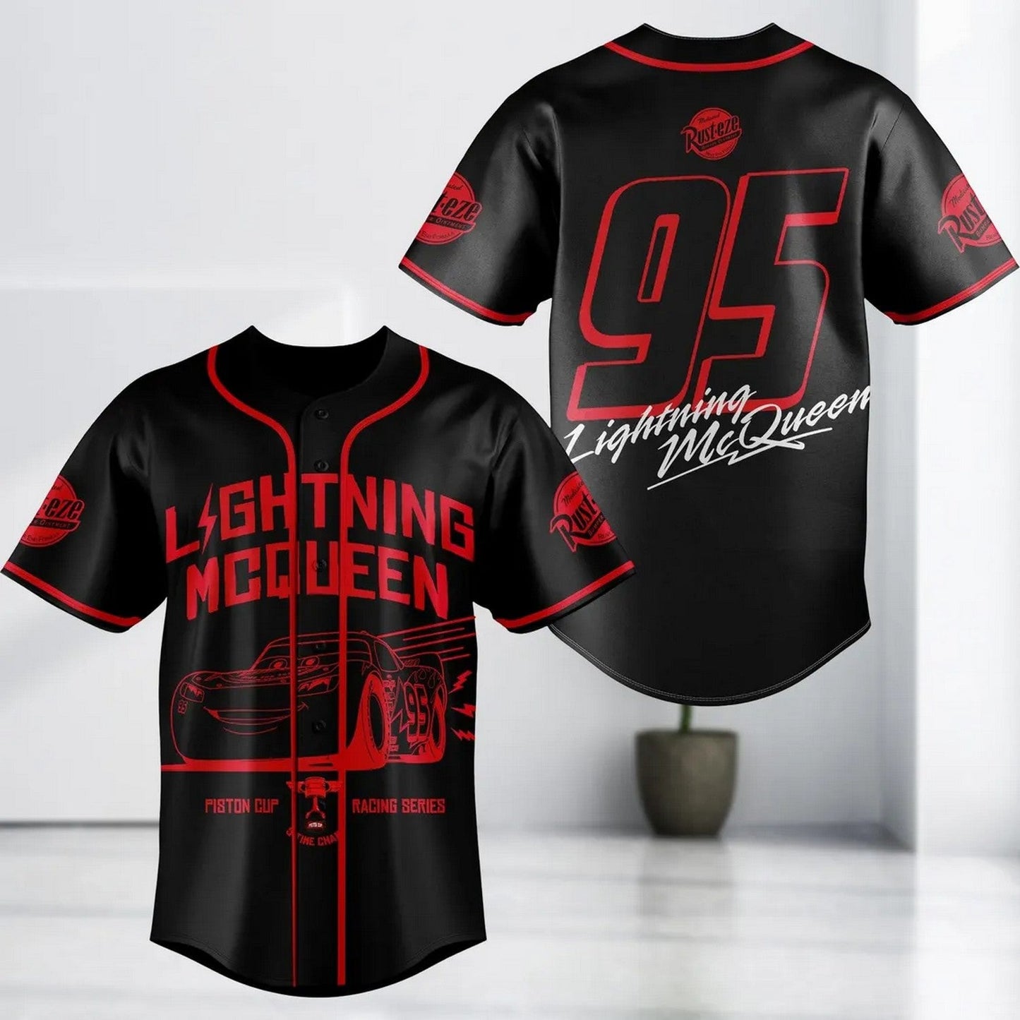 Cars 95 Racing Lightning Mcqueen Black Baseball Jersey