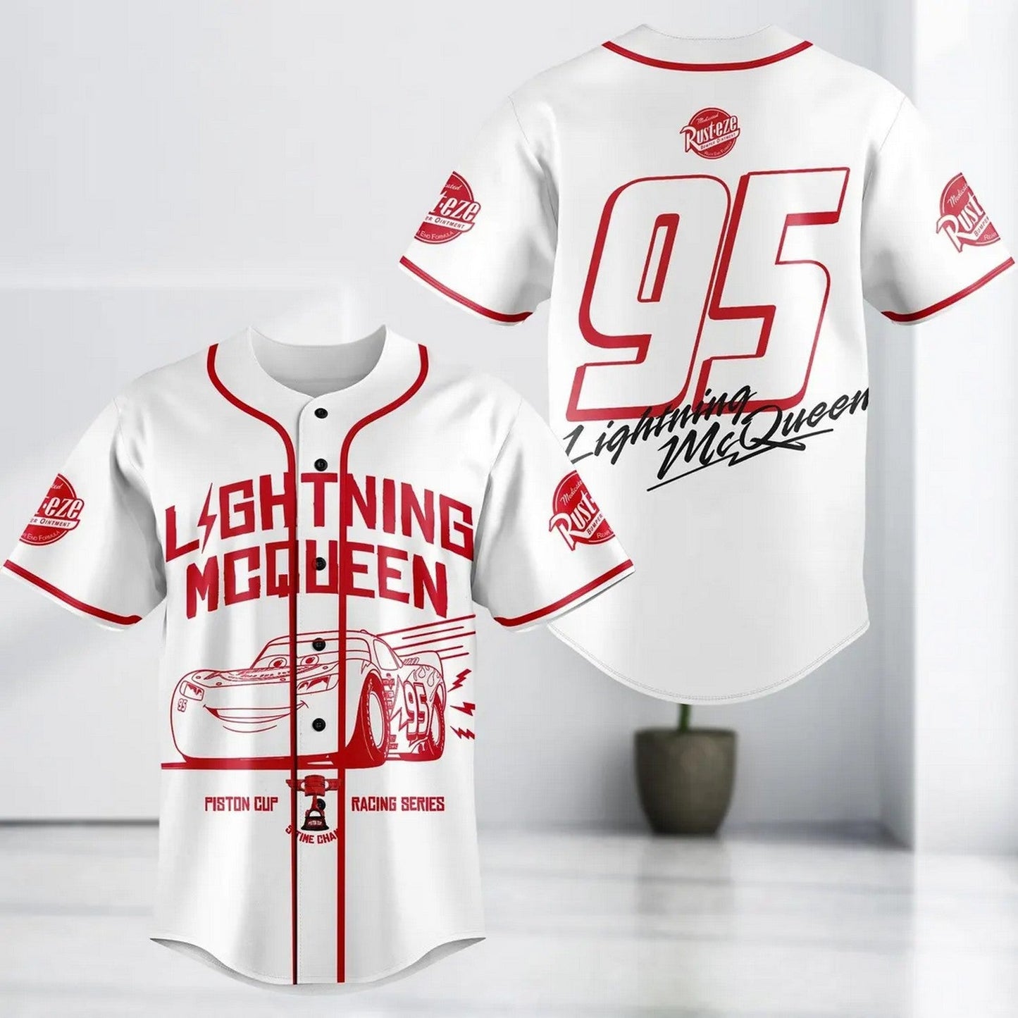 Cars 95 Racing Lightning Mcqueen White Baseball Jersey