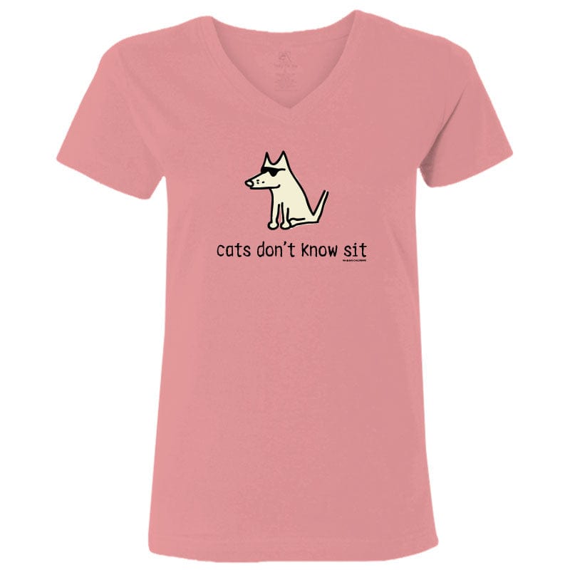 Cats Don't Know Sit - Ladies T-Shirt V-Neck