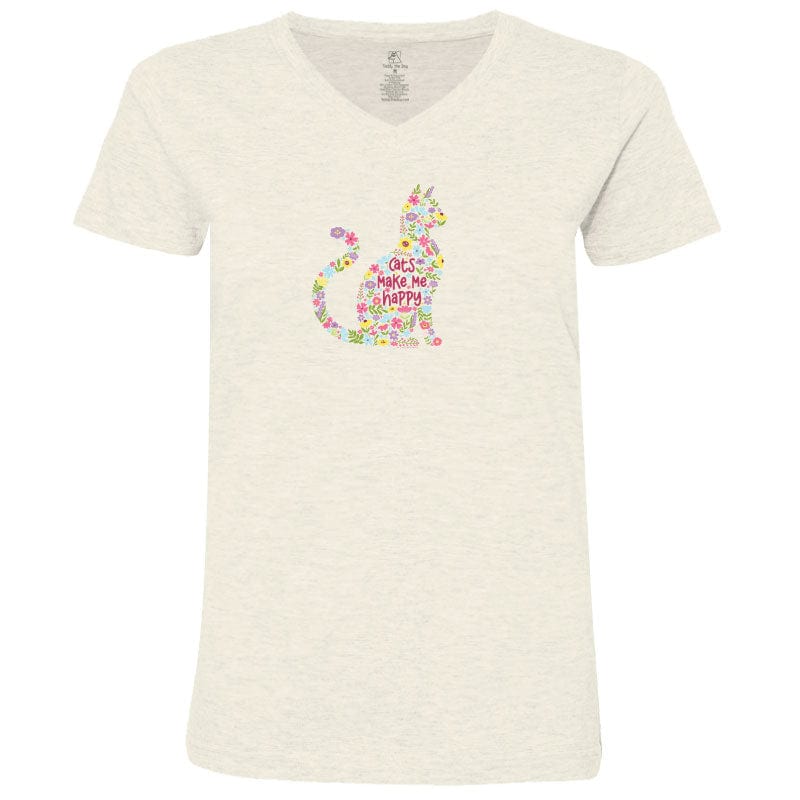 Cats Make Me Happy - Ladies T-Shirt V-Neck