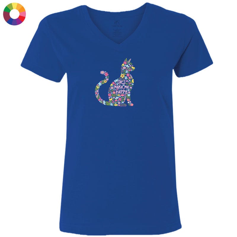 Cats Make Me Happy - Ladies T-Shirt V-Neck