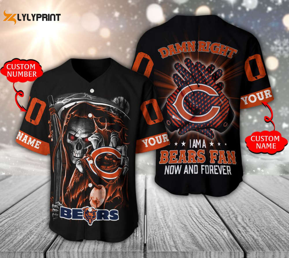 Chicago Bears Baseball Jersey Personalized Skull Damn Right Gift For Men Women - lylyprint.com