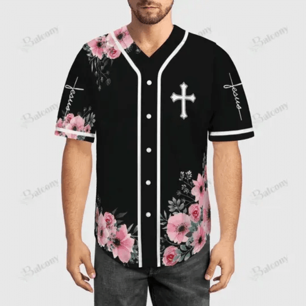 Colorful Christian Jesus God Flower Baseball Jersey Adult Unisex S - 5XL Full Size - Aopprinter