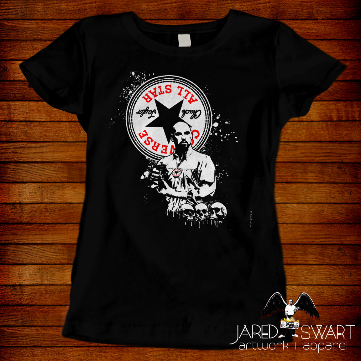 Anton Lavey Converse Chuck Taylor mash-up parody T-shirt
