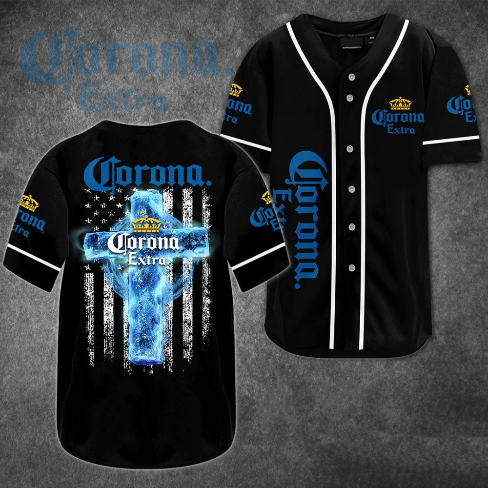 Corona Extra Cross U S Flag Baseball Jersey: Stylish Patriotic Apparel - Aopprinter