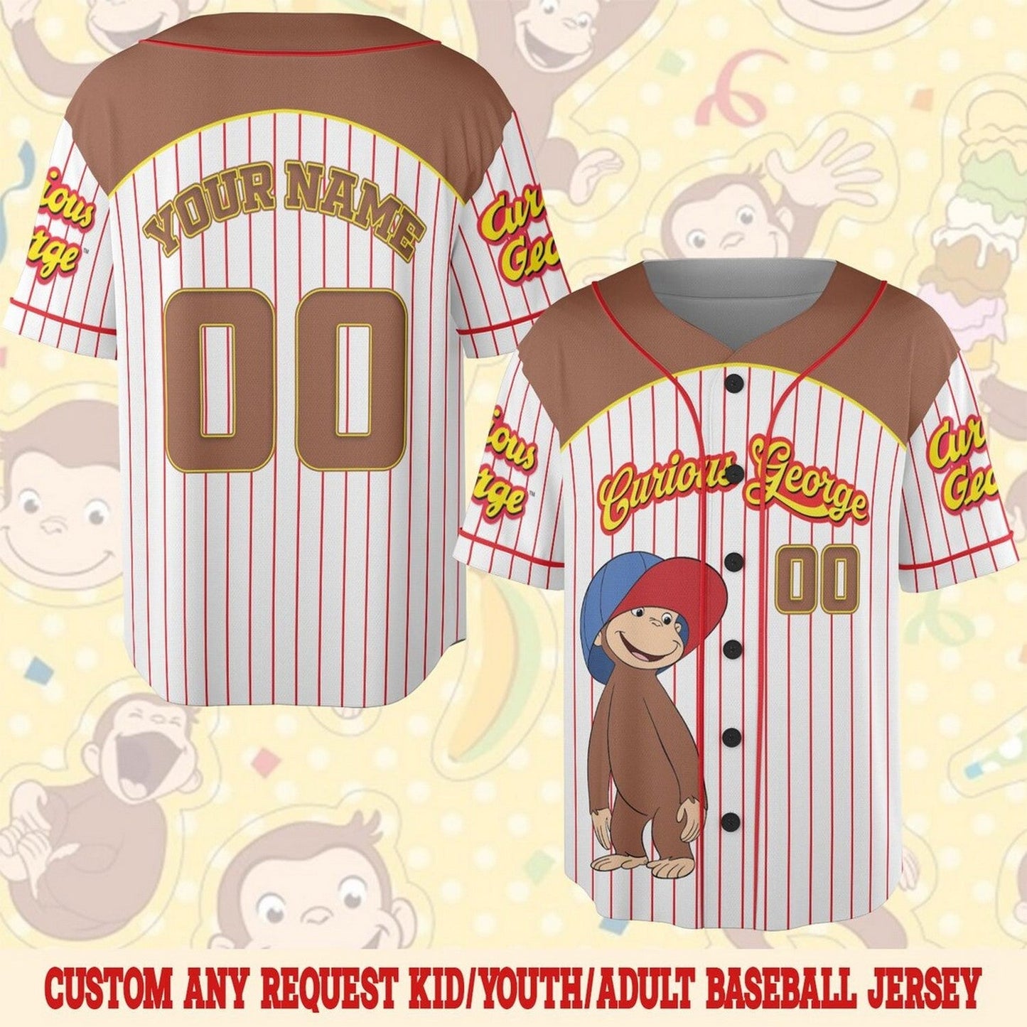 Custom Name And Number Curious George Birthday Baseball Jersey