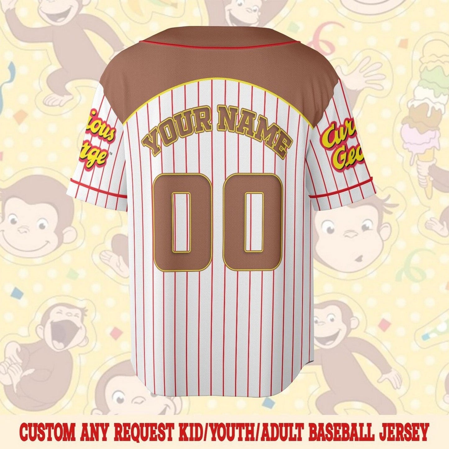 Custom Name And Number Curious George Birthday Baseball Jersey