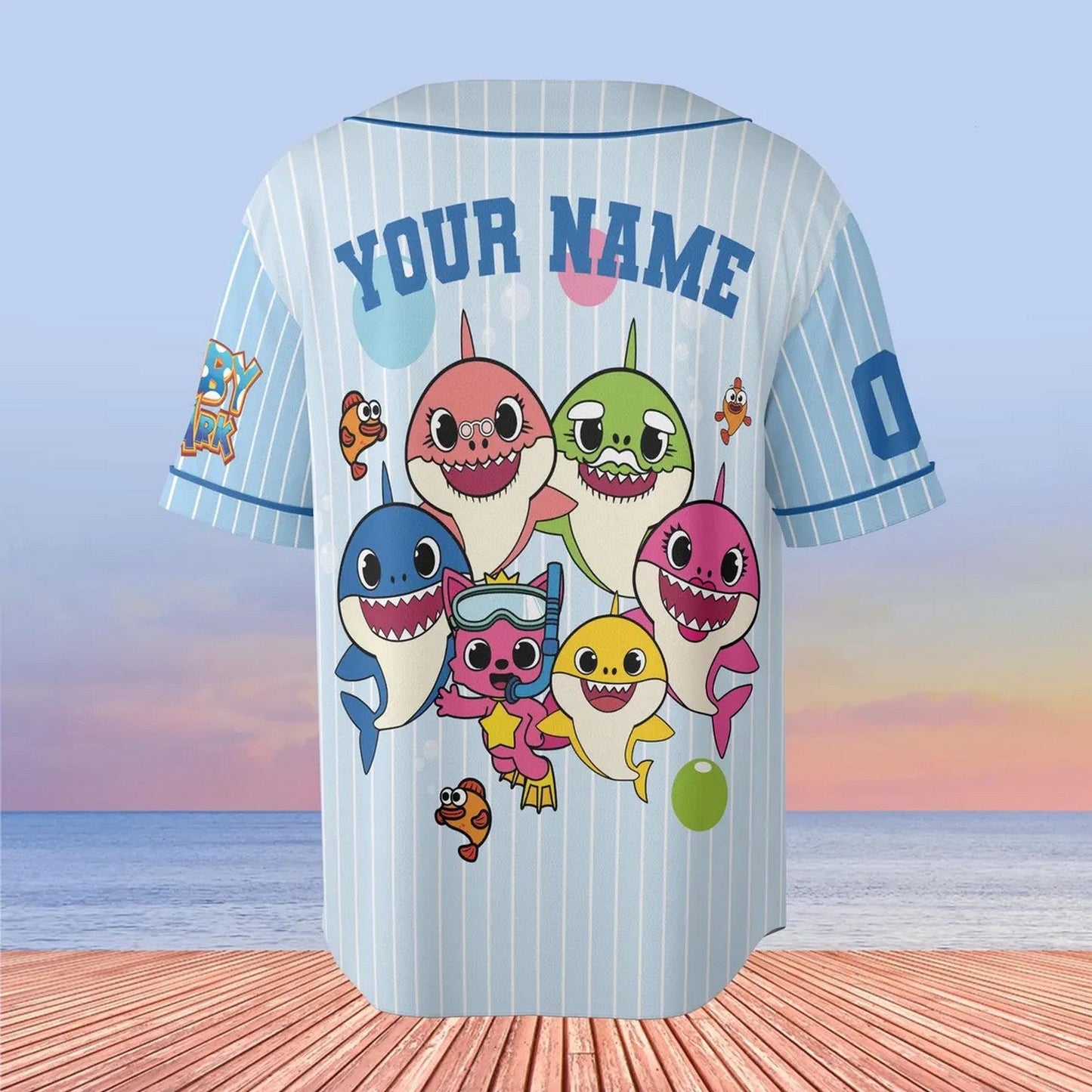 Custom Name And Number Cute Baby Shark Blue Baseball Jersey