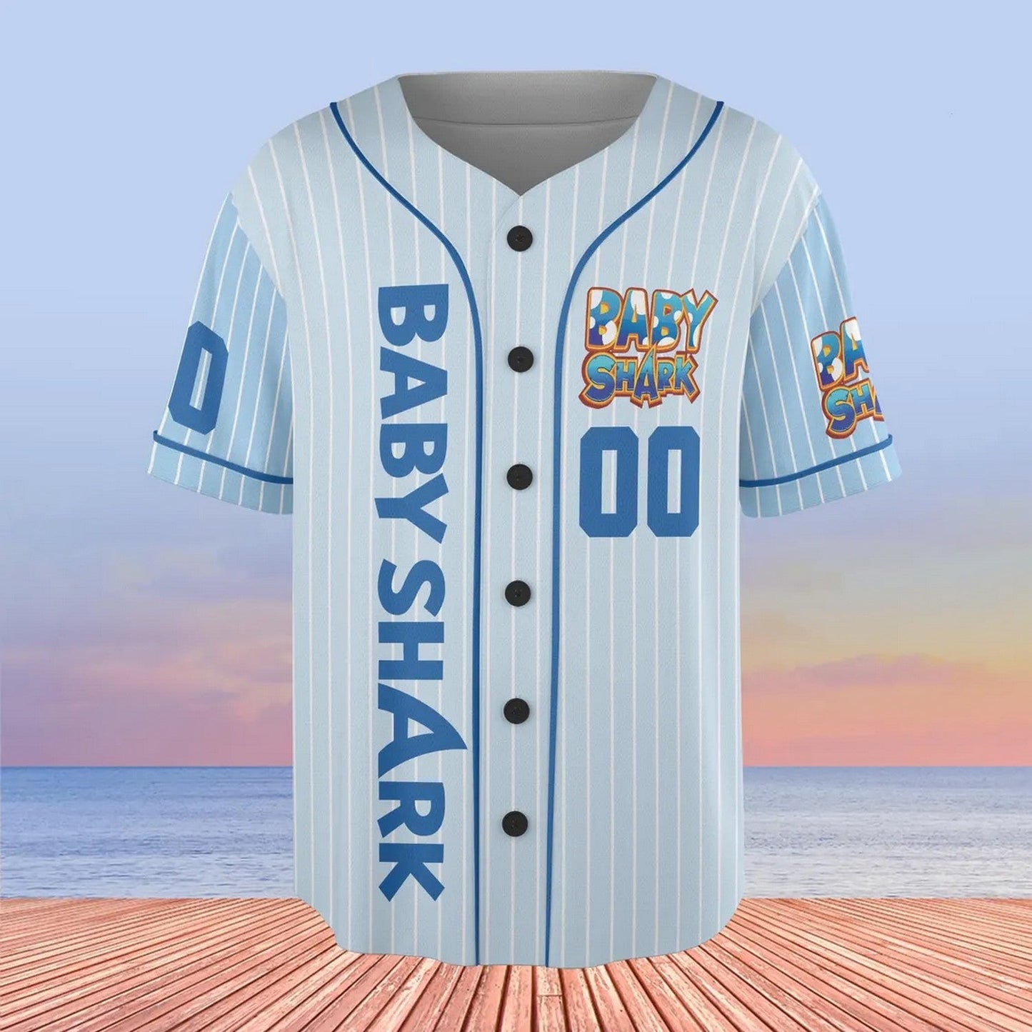 Custom Name And Number Cute Baby Shark Blue Baseball Jersey
