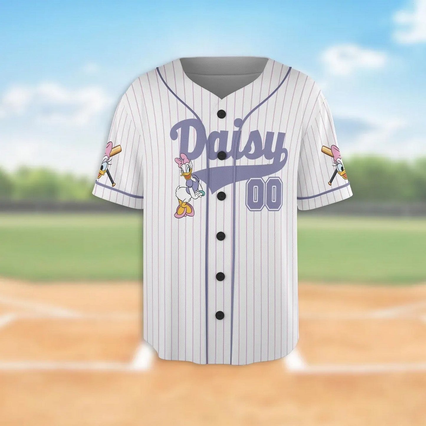 Custom Name And Number Cute Daisy Duck White Baseball Jersey
