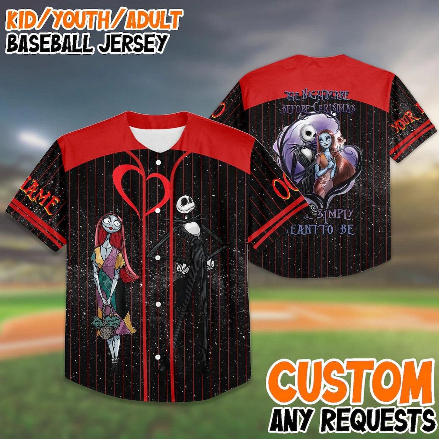 Custom Name And Number Halloween The Night Before Christmas Jack Sally Couple Baseball Jersey