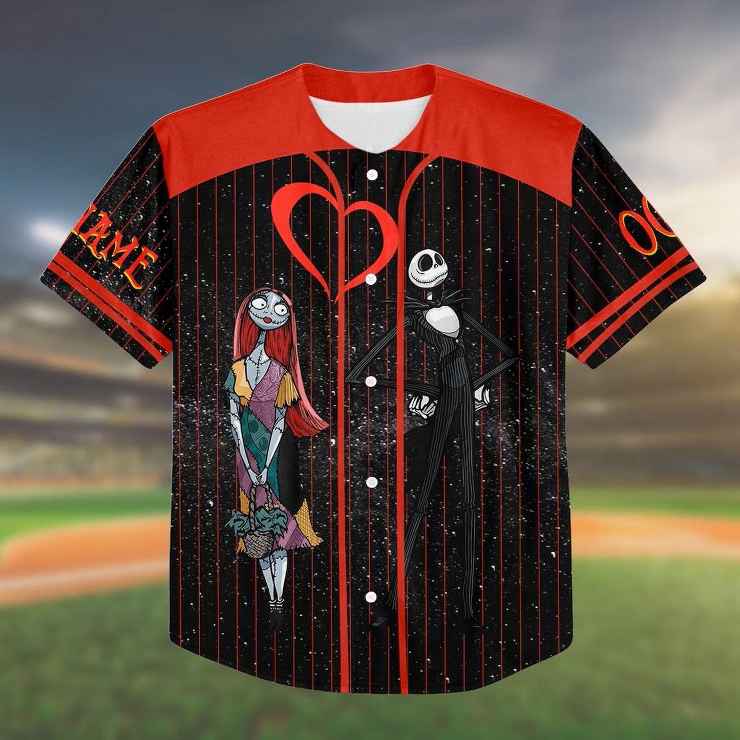 Custom Name And Number Halloween The Night Before Christmas Jack Sally Couple Baseball Jersey