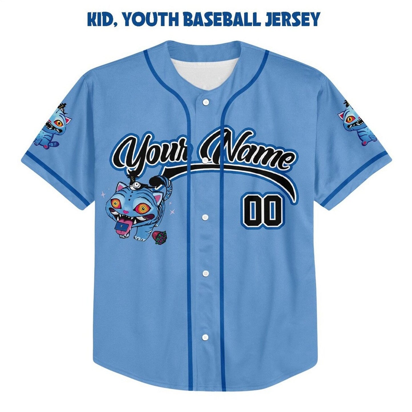 Custom Name And Number Kpop Demon Hunter Tiger Blue Baseball Jersey