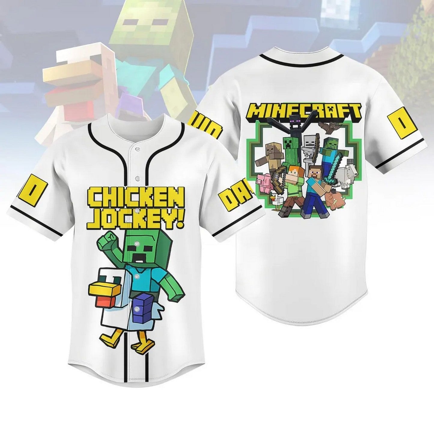 Custom Name And Number Minecraft Chicken Jockey Baseball Jersey