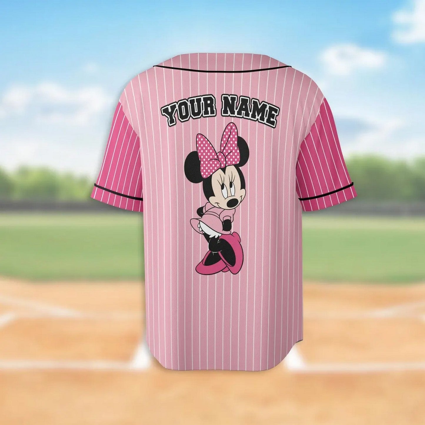Custom Name And Number Minnie Mouse Pink Vertical Baseball Jersey