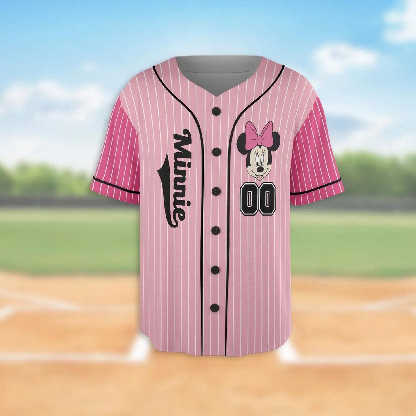 Custom Name And Number Minnie Mouse Pink Vertical Baseball Jersey
