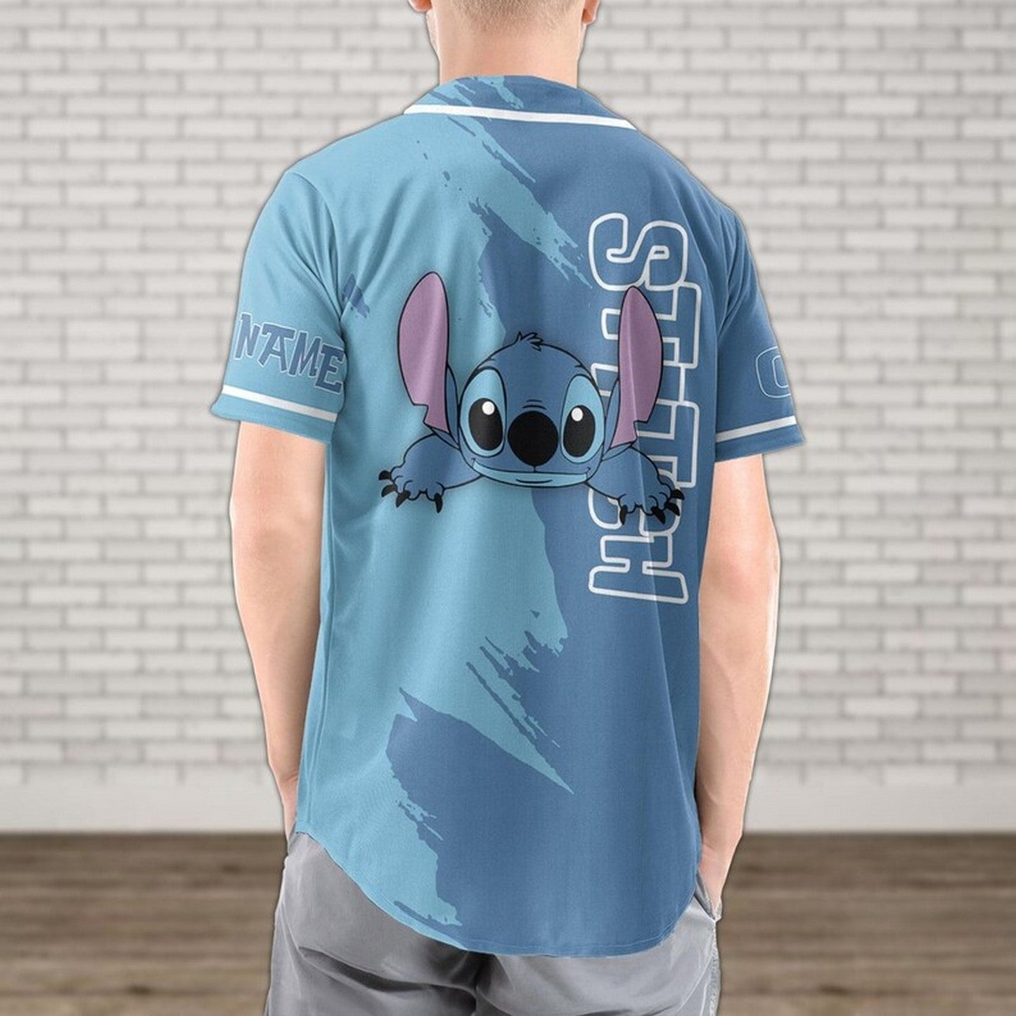 Custom Name And Number Stitch Blue Baseball Shirt