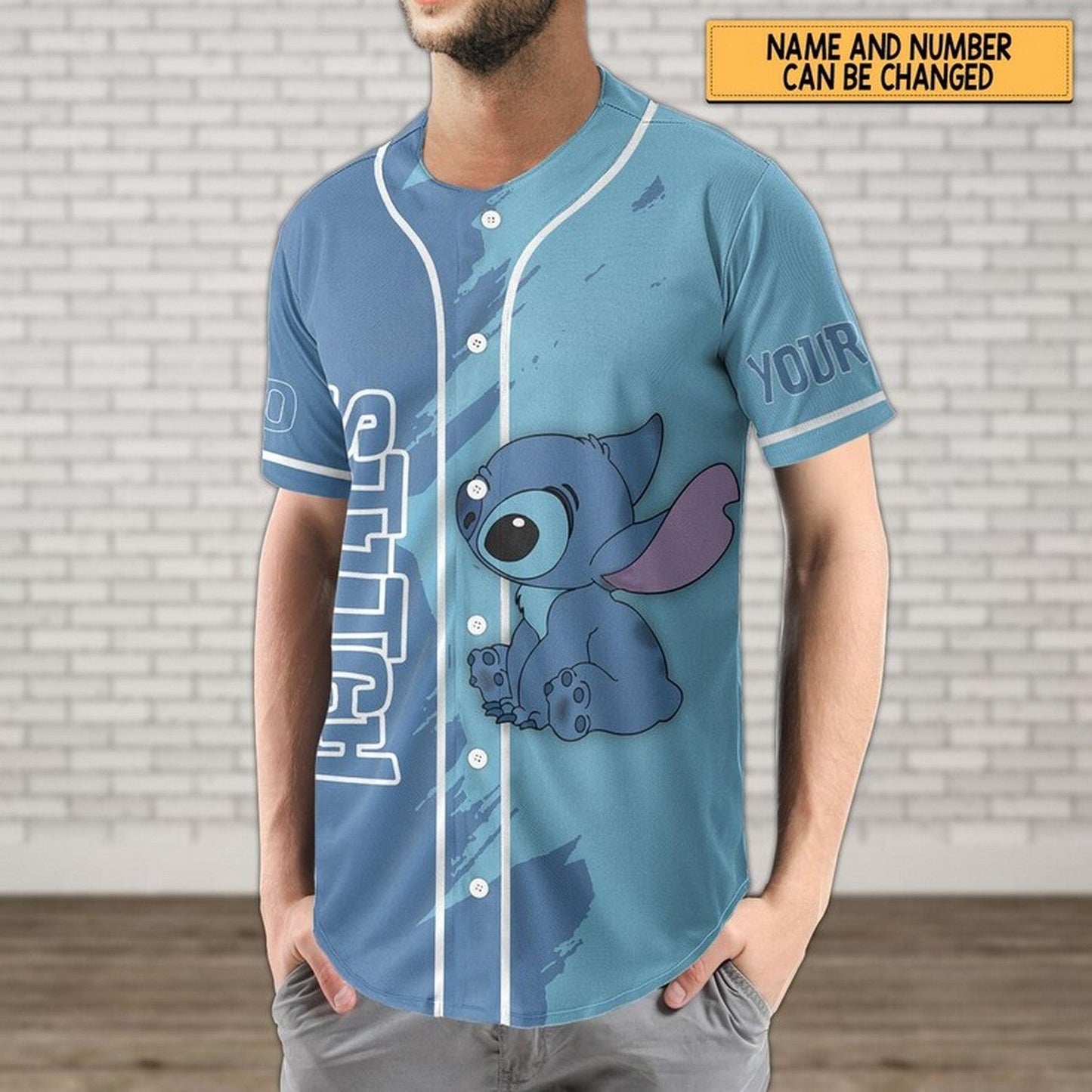 Custom Name And Number Stitch Blue Baseball Shirt
