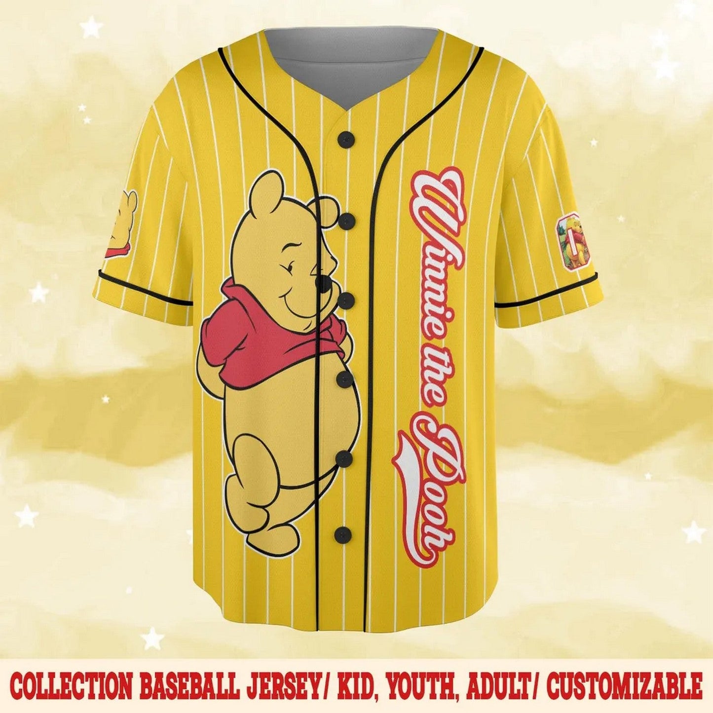 Custom Name And Number Winnie The Pooh Bear Yellow Baseball Jersey