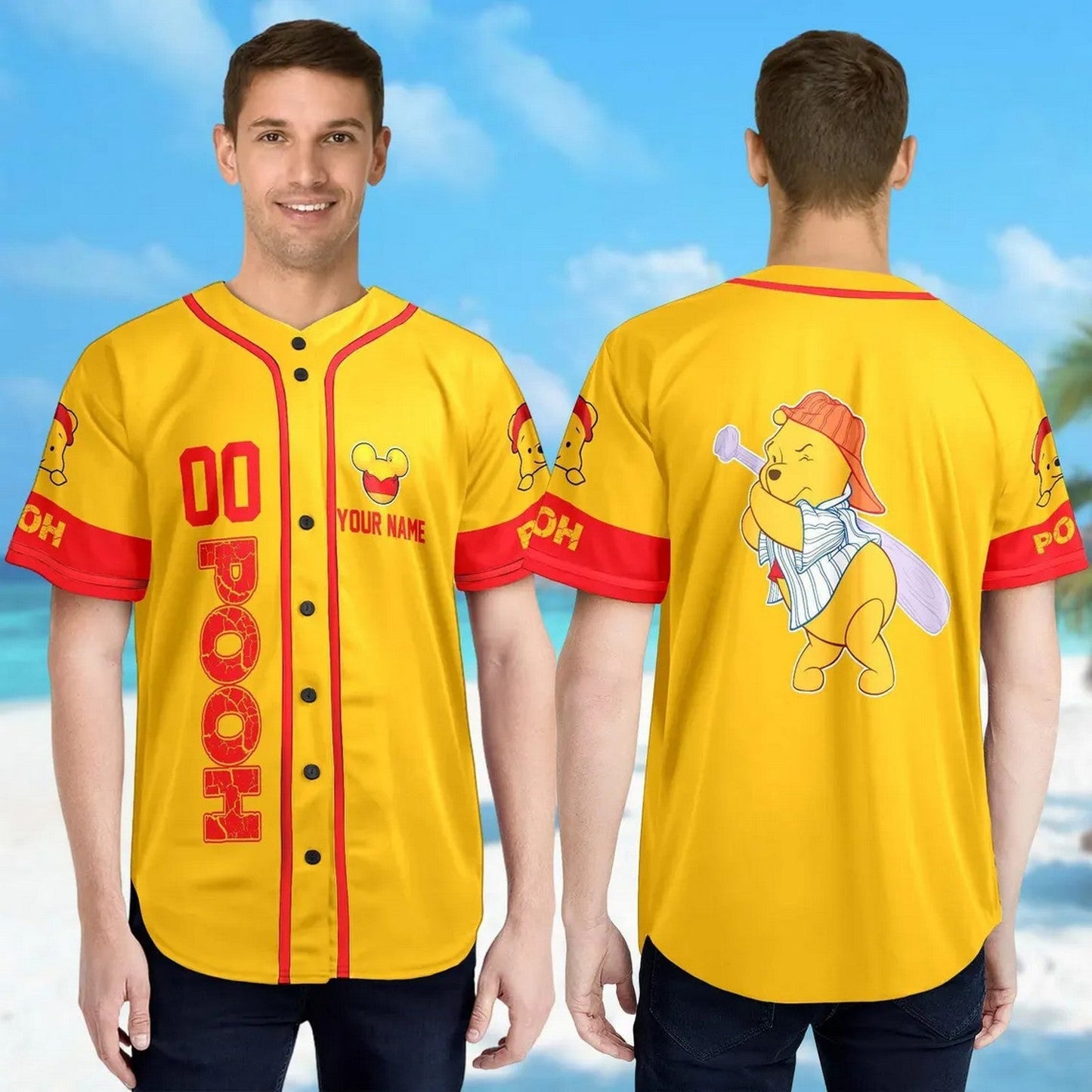 Custom Name And Number Winnie The Pooh Yellow Baseball Jersey