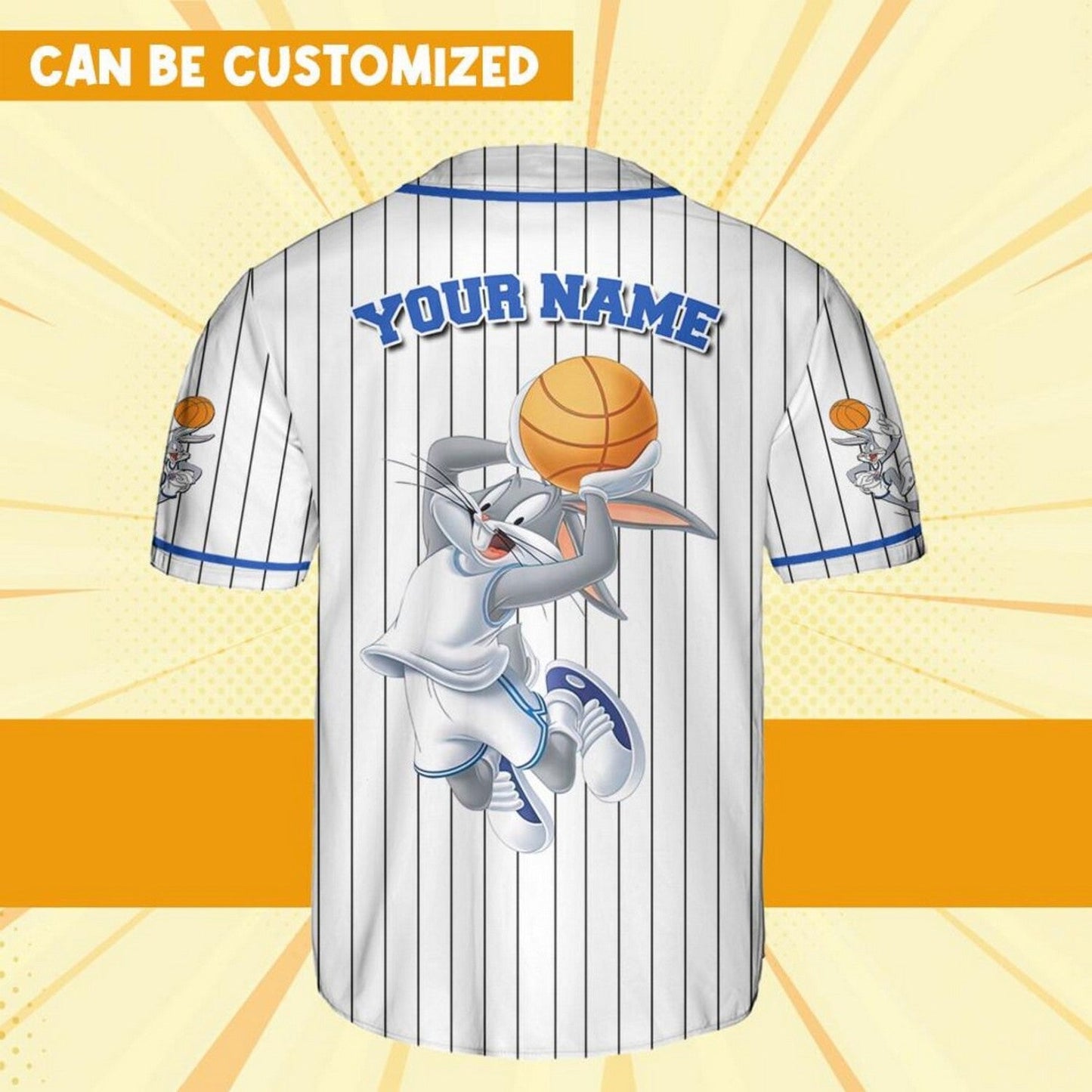 Custom Name Bunny Bug Baseball Jersey Blue White