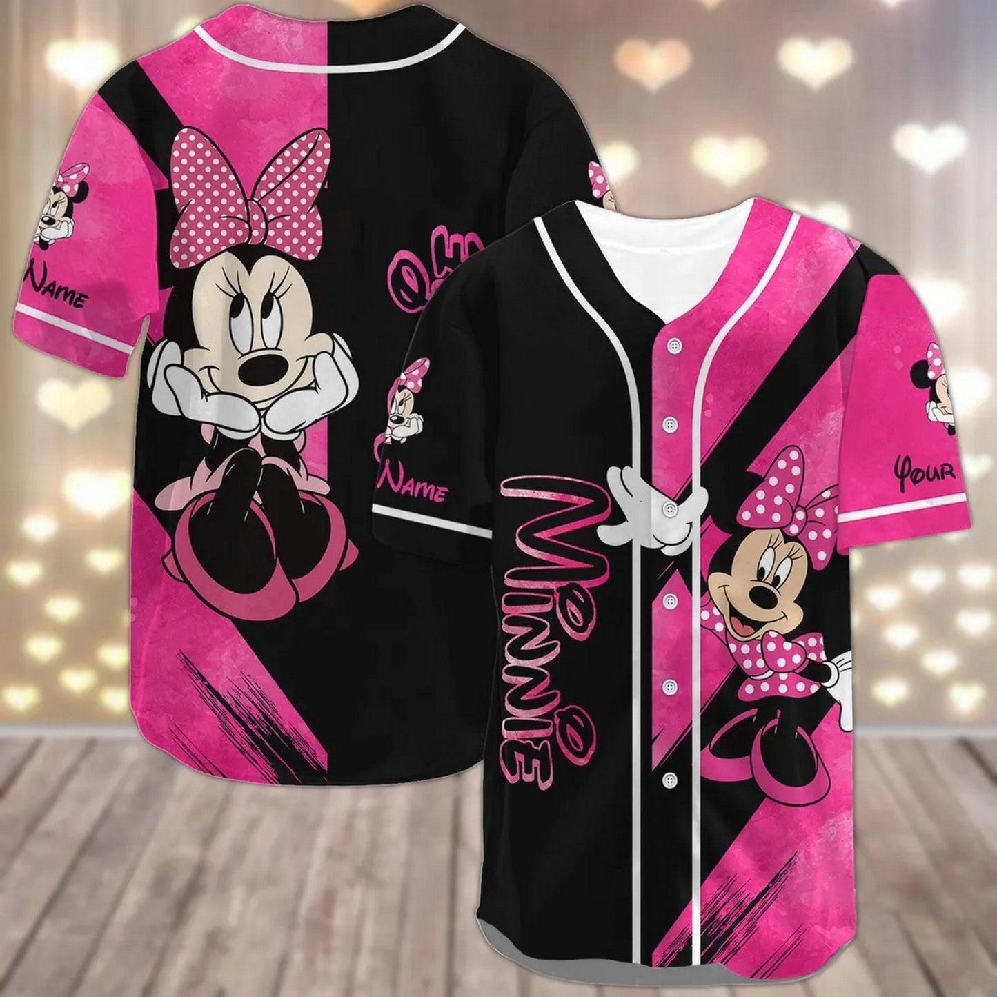 Custom Name Cute Pink Dress Minnie Mouse Baseball Jersey