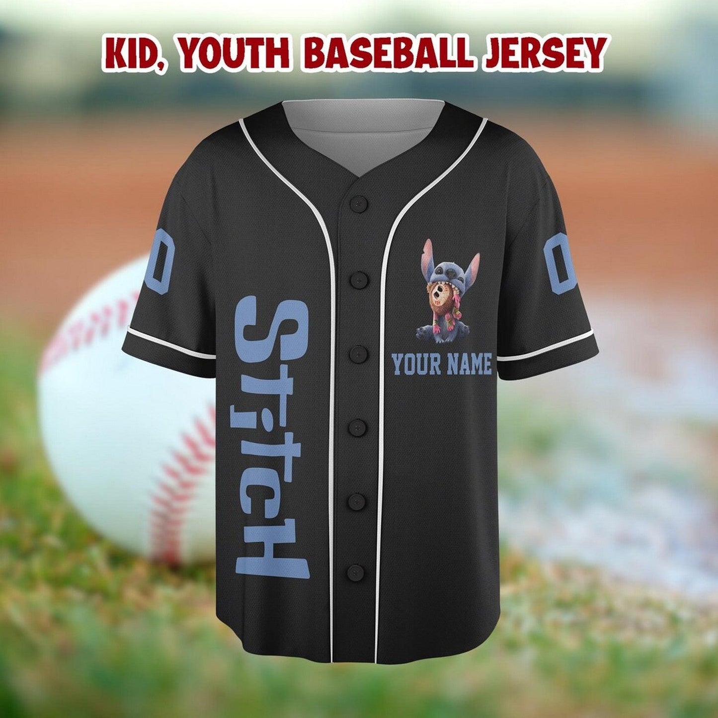 Custom Name Cute Stitch And Rose Black Baseball Jersey