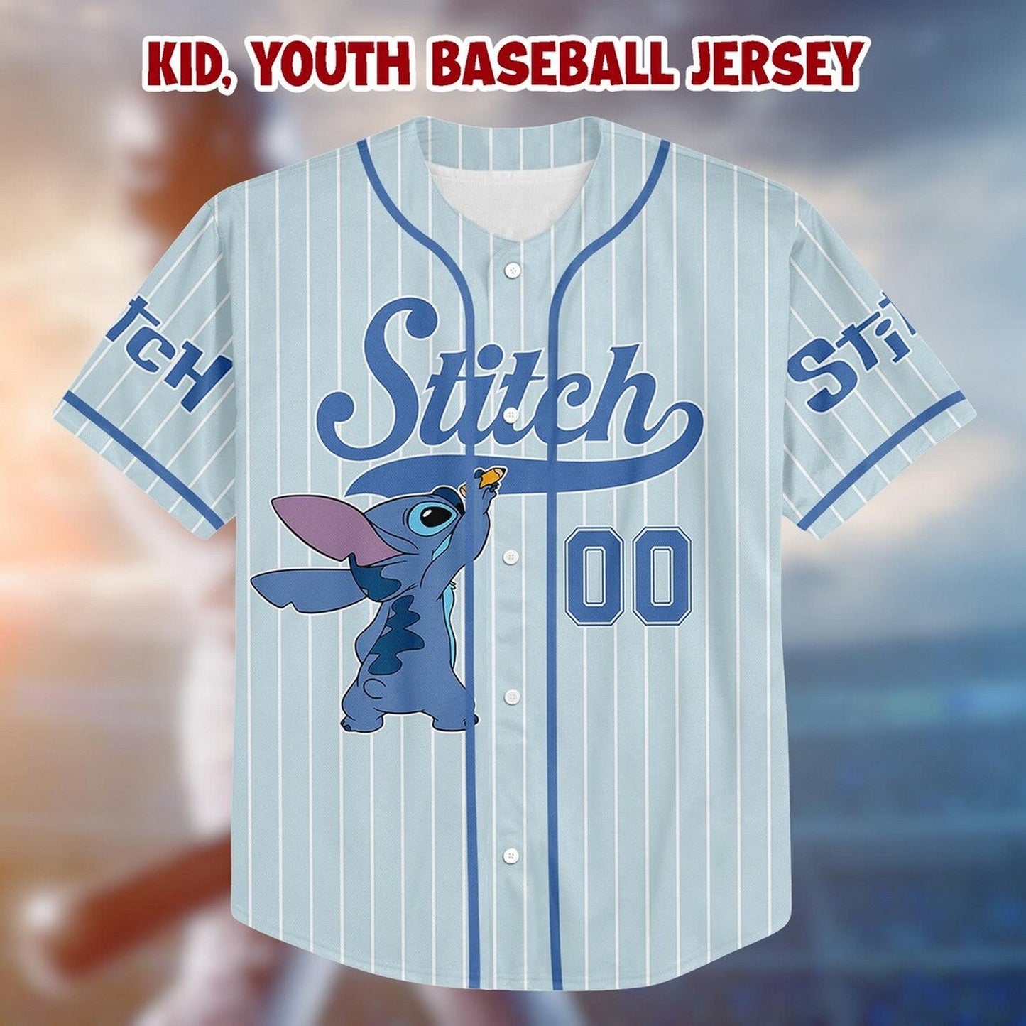 Custom Name Cute Stitch Light Blue Baseball Jersey