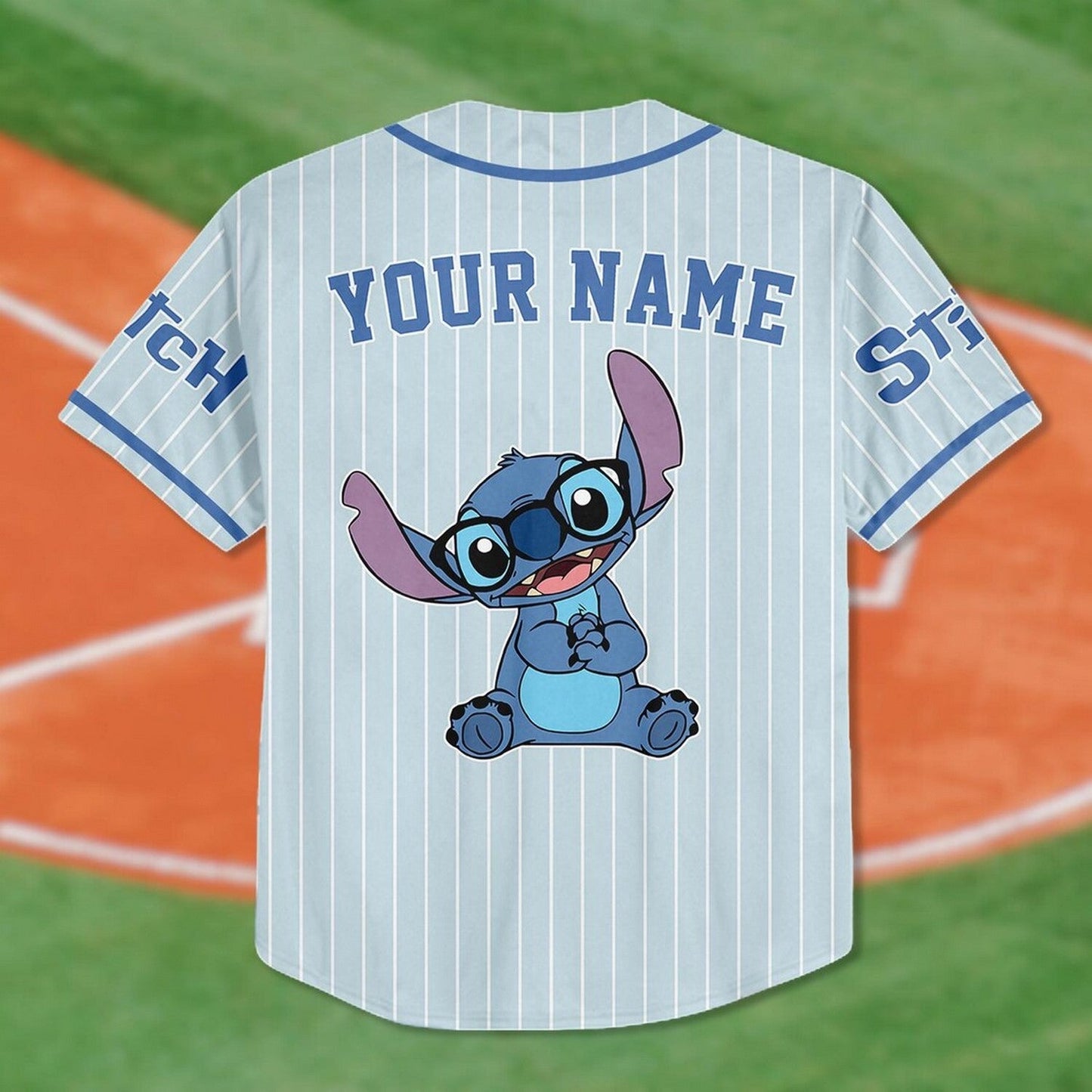 Custom Name Cute Stitch Light Blue Baseball Jersey