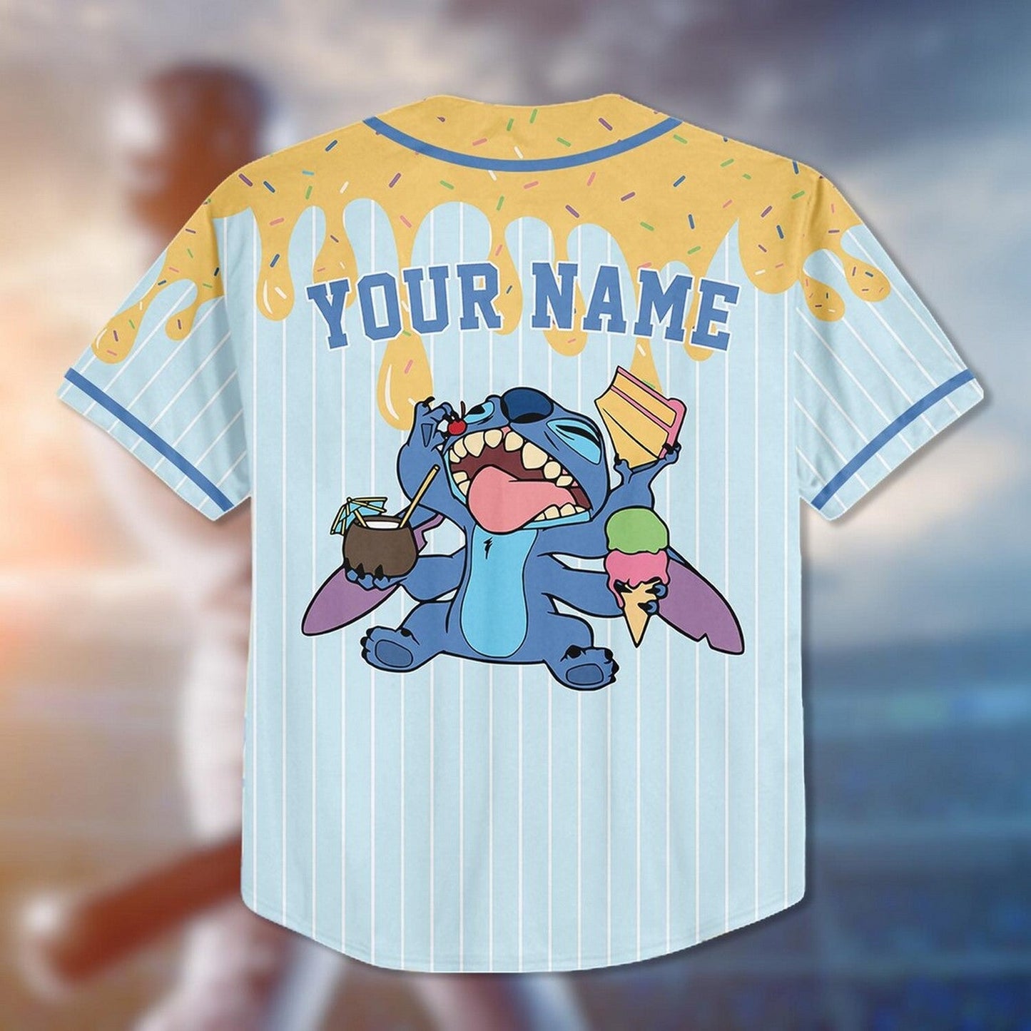 Custom Name Cute Stitch Rainbow Ice Cream Baseball Jersey