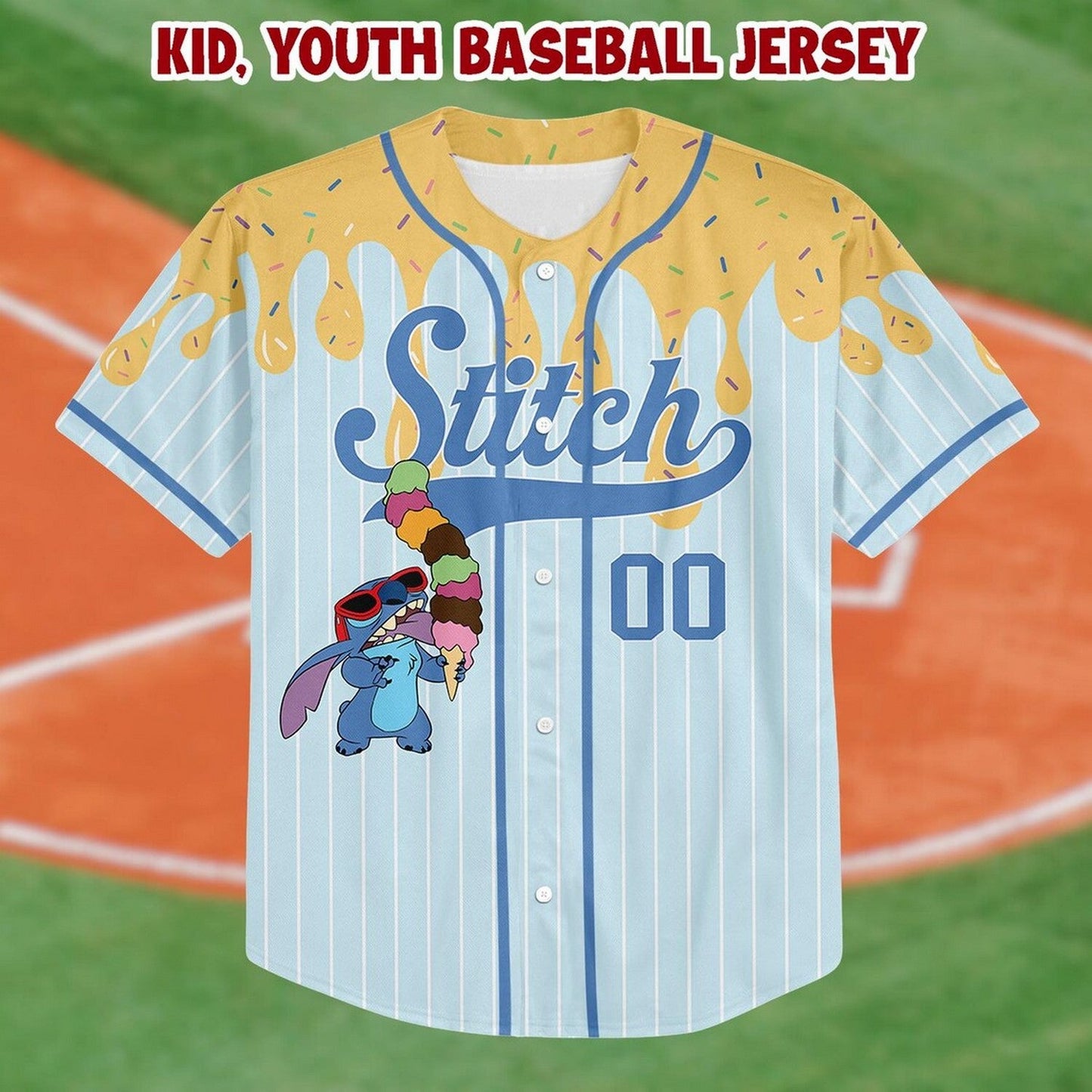Custom Name Cute Stitch Rainbow Ice Cream Baseball Jersey