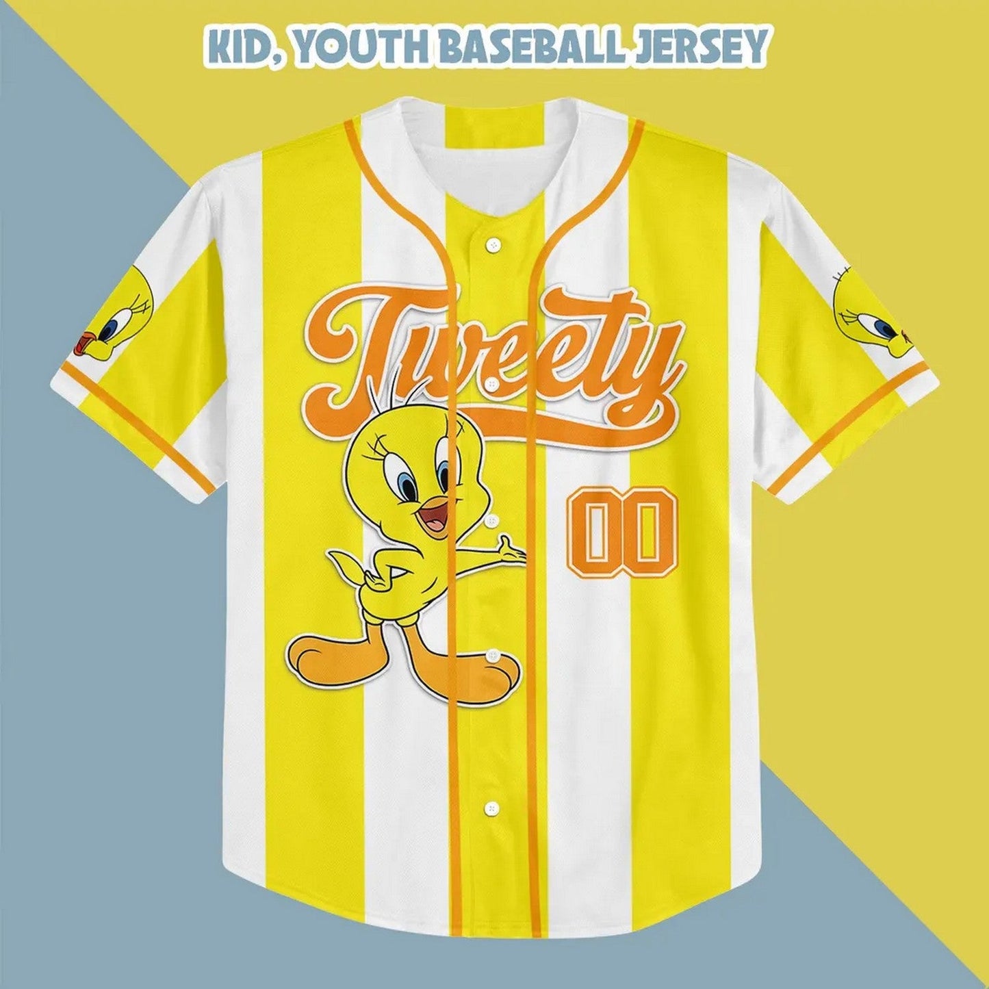 Custom Name Cute Tweety Yellow Horizont Baseball Jersey