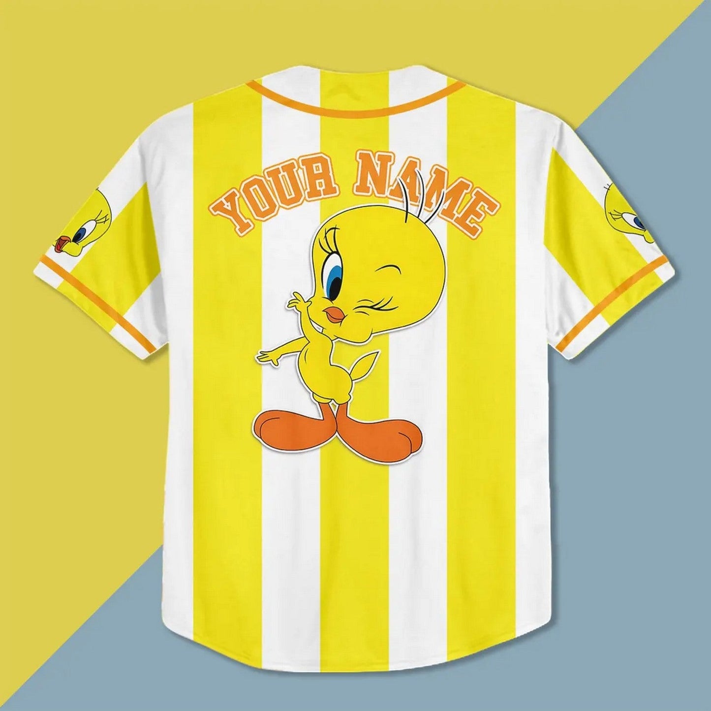 Custom Name Cute Tweety Yellow Horizont Baseball Jersey