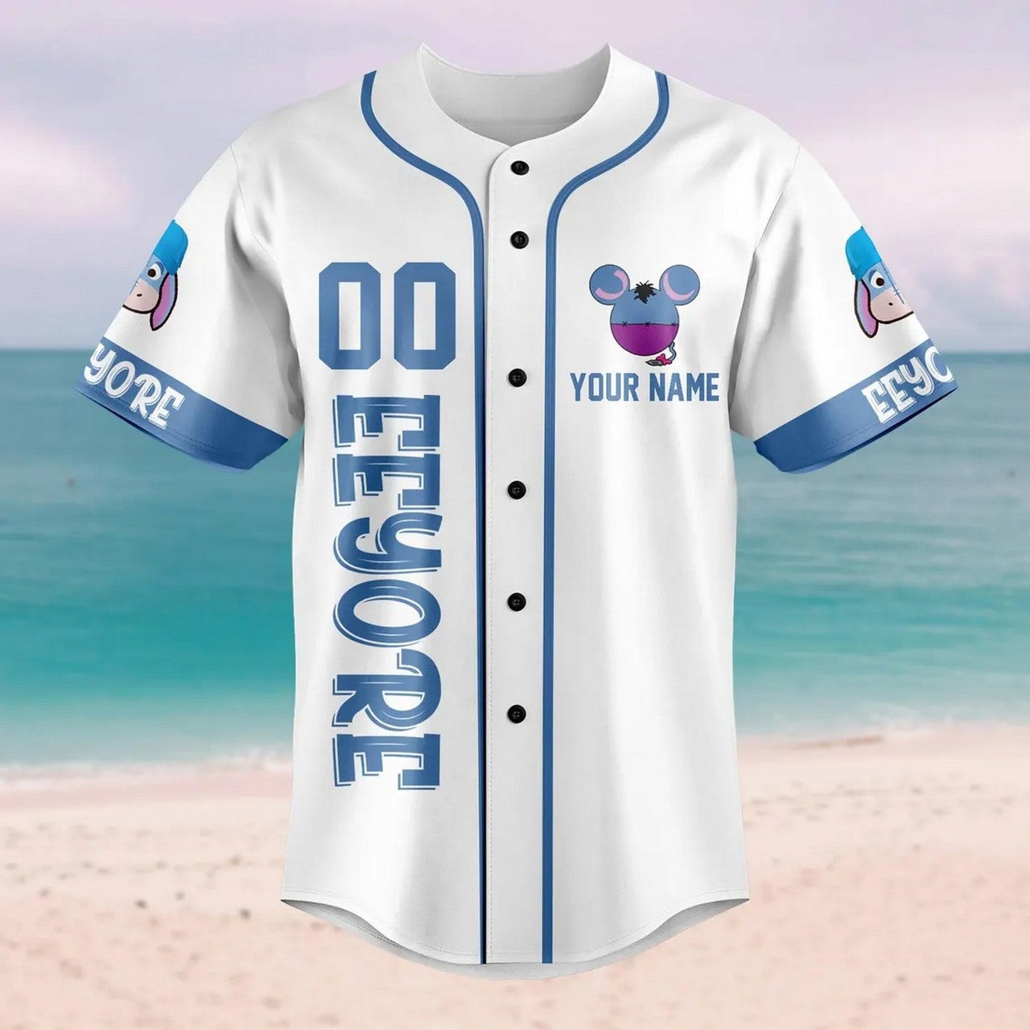Custom Name Eeyore White Baseball Jersey