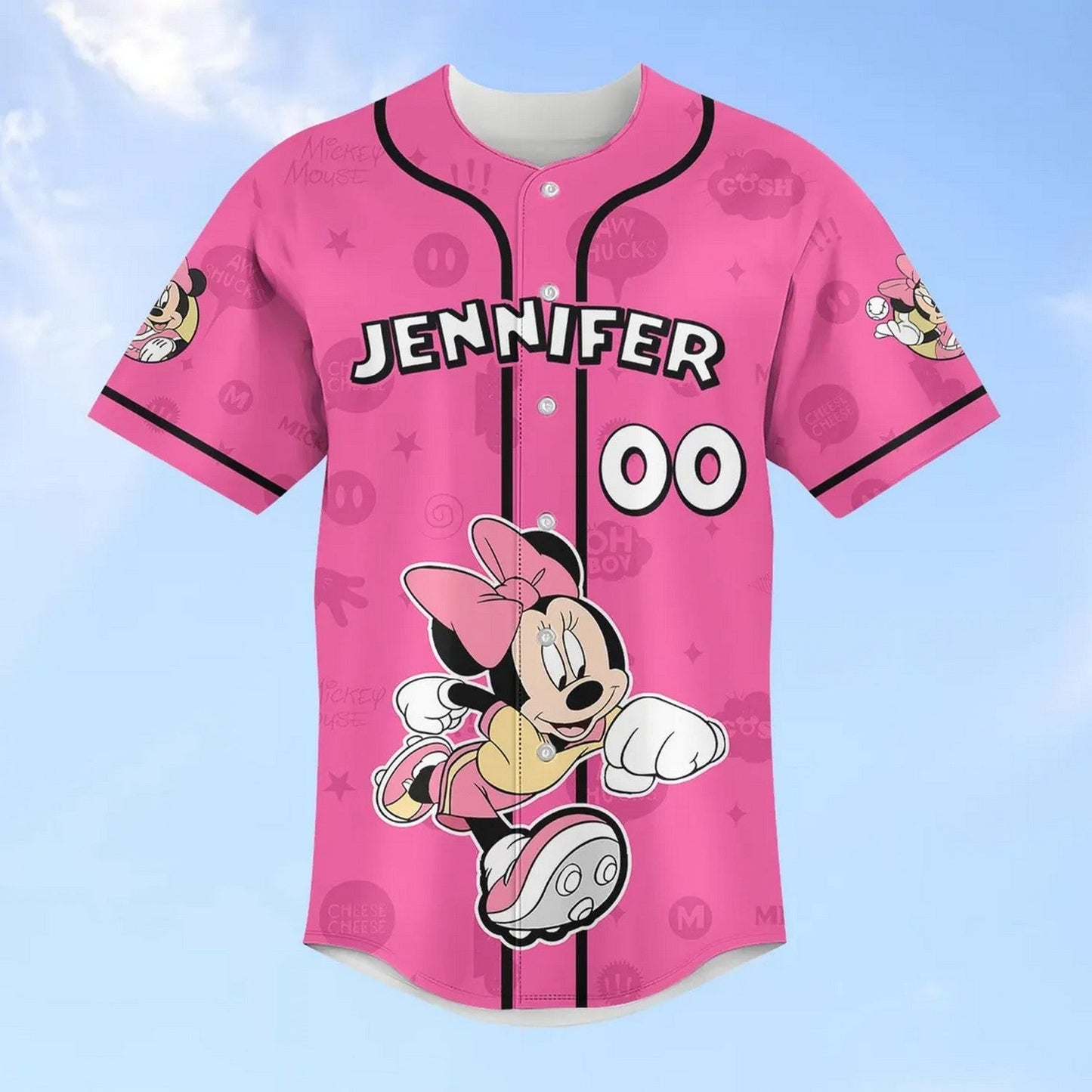 Custom Name Funny Minnie Mouse Pink Baseball Jersey