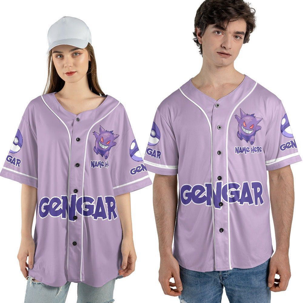 Custom Name Gengar Unisex Baseball Jersey - lylyprint.com