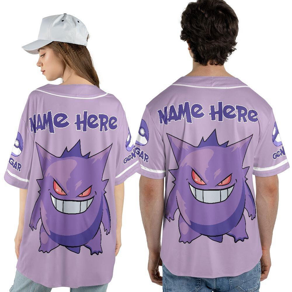 Custom Name Gengar Unisex Baseball Jersey - lylyprint.com