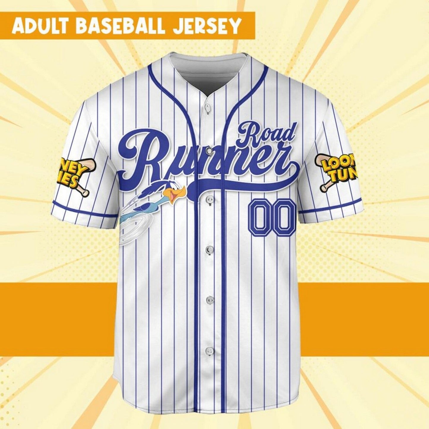 Custom Name Looney Road Runner Simple Baseball Jersey