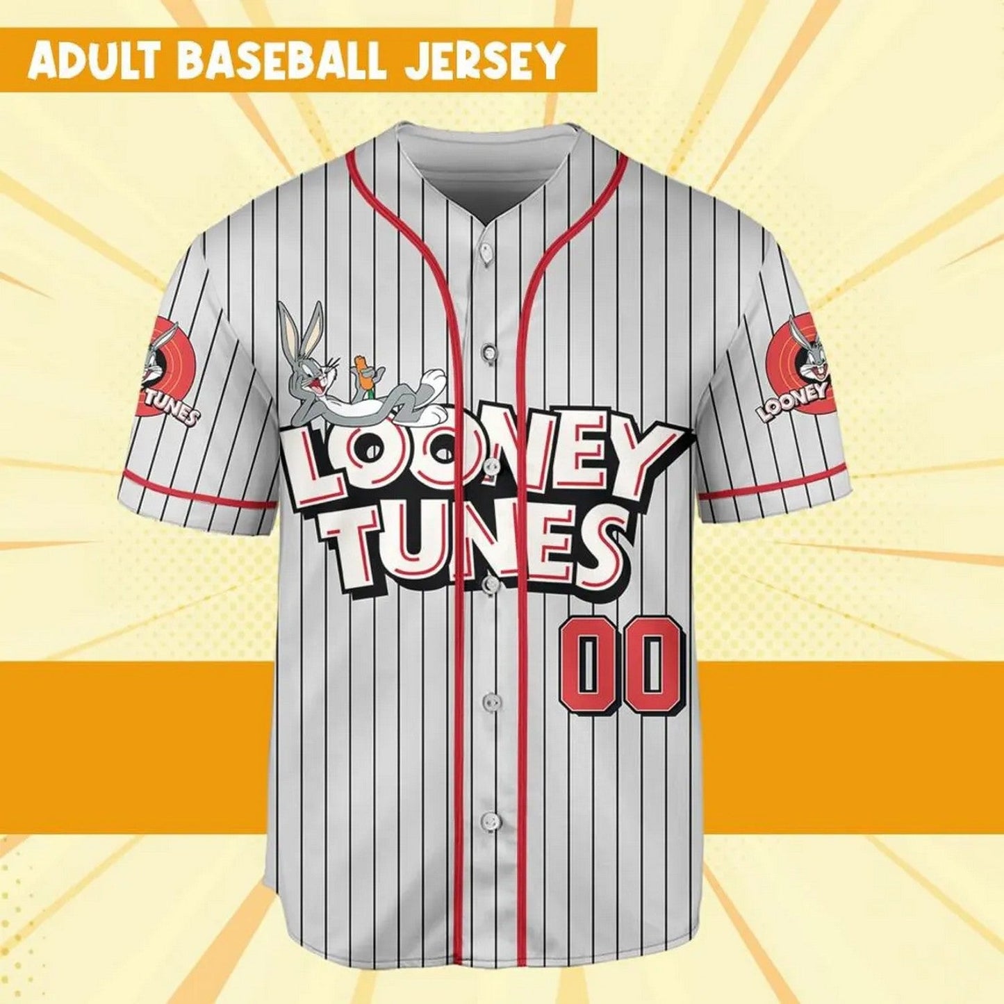 Custom Name Looney Tunes Bug Bunny Carot Gray Baseball Jersey