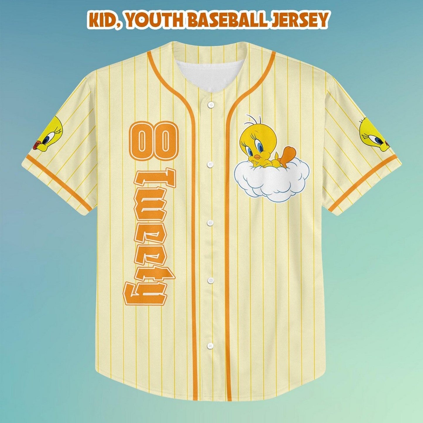 Custom Name Looney Tunes Tweety Light Yellow Baseball Jersey