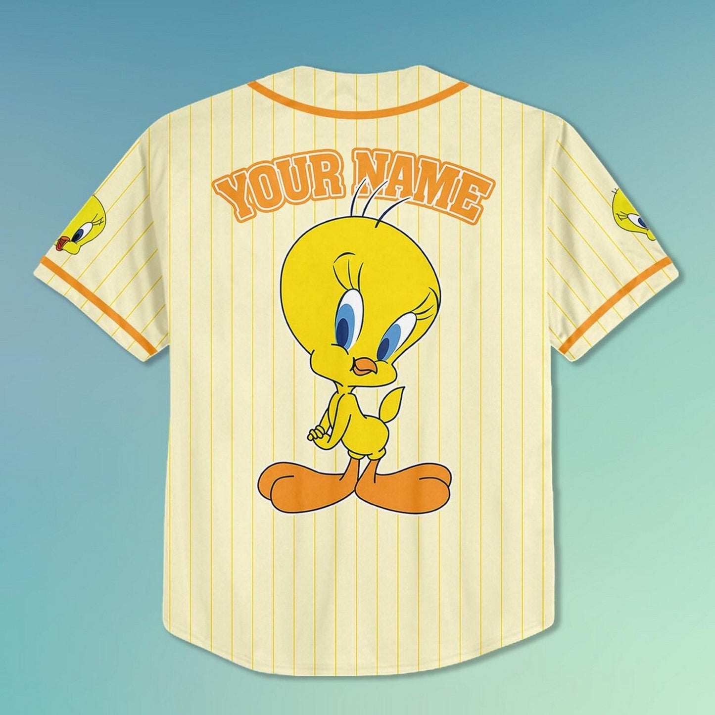 Custom Name Looney Tunes Tweety Light Yellow Baseball Jersey