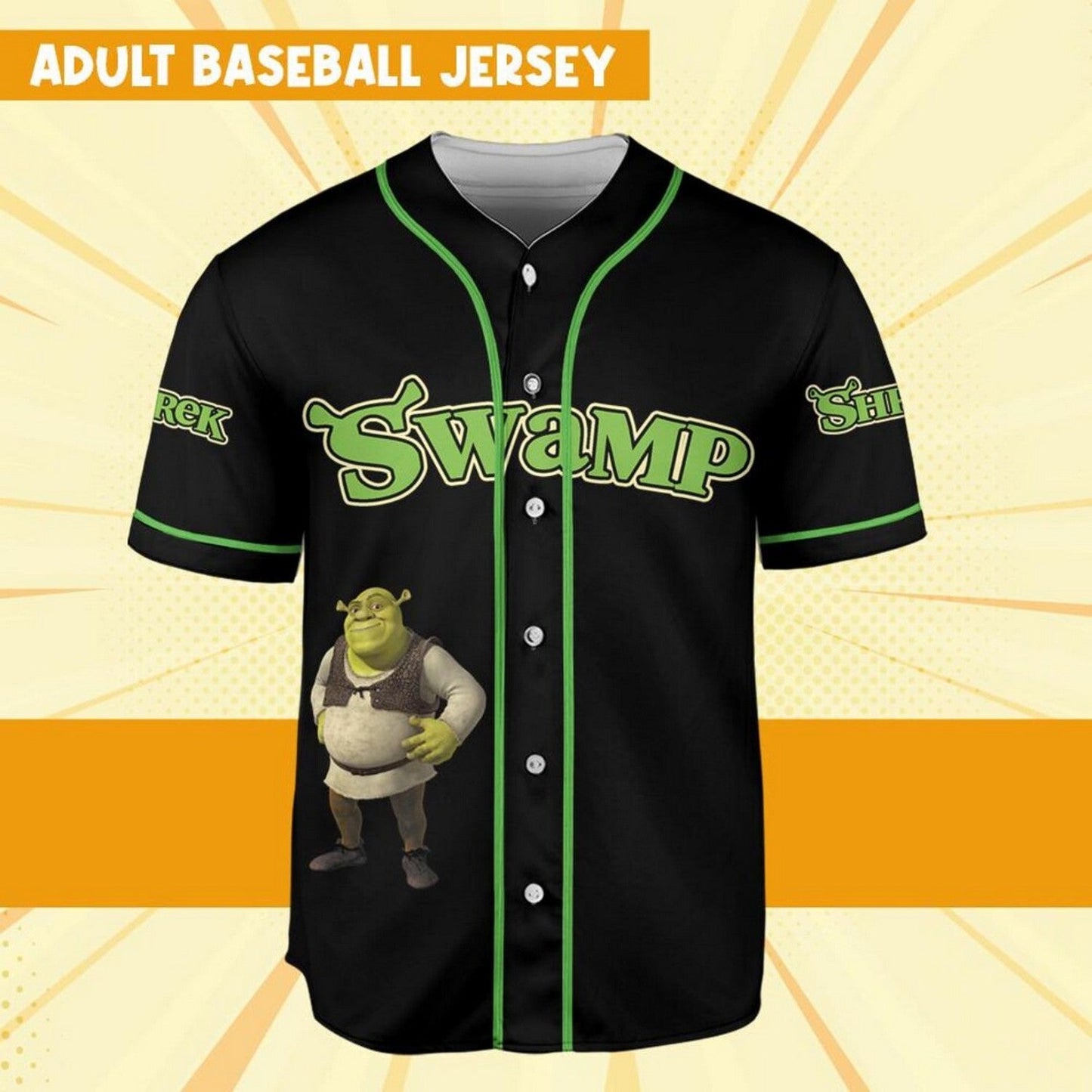 Custom Name Shrek Swamp Black Green Baseball Jersey