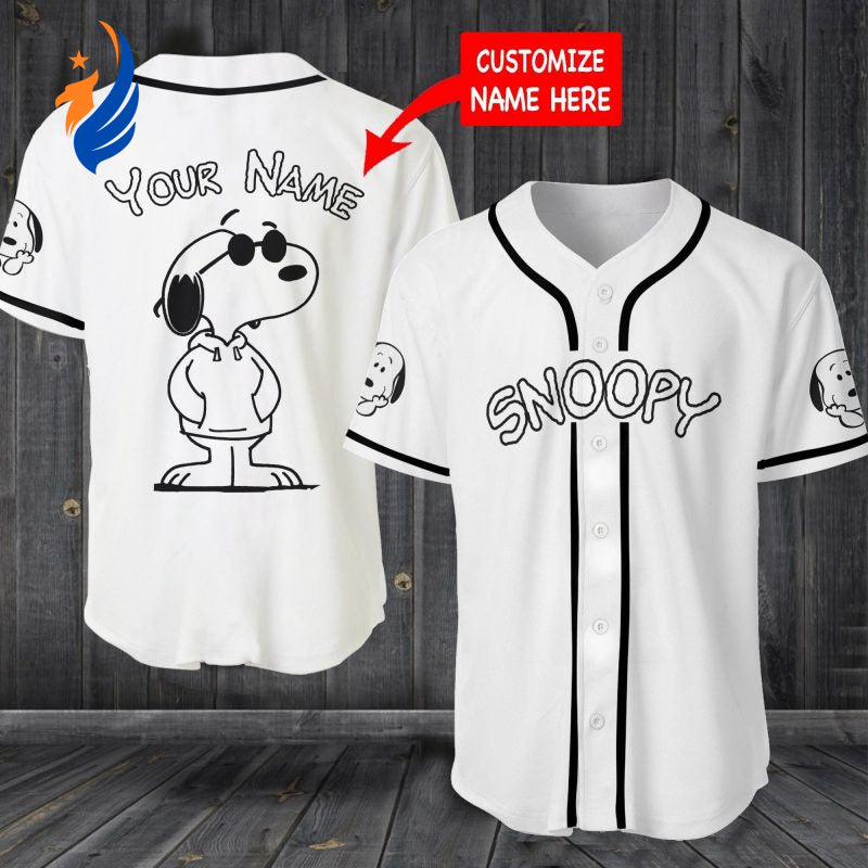 Custom Name Snoopy Baseball Jersey Shirt - Gift for Women Men - Bafud