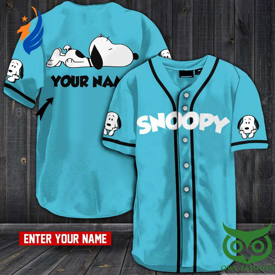 Custom Name Snoopy Blue Baseball Jersey Shirt - Gift for Women Men - Bafud