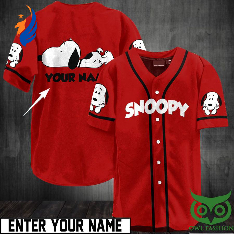 Custom Name Snoopy Red Cute Baseball Jersey Shirt - Gift for Women Men - Bafud