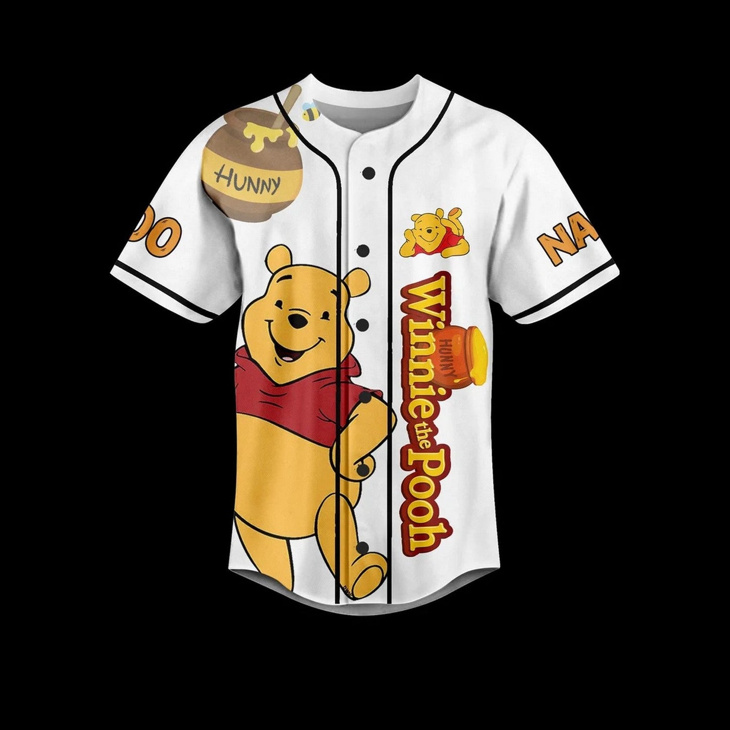 Custom Name Winnie The Pooh Bear White Baseball Jersey