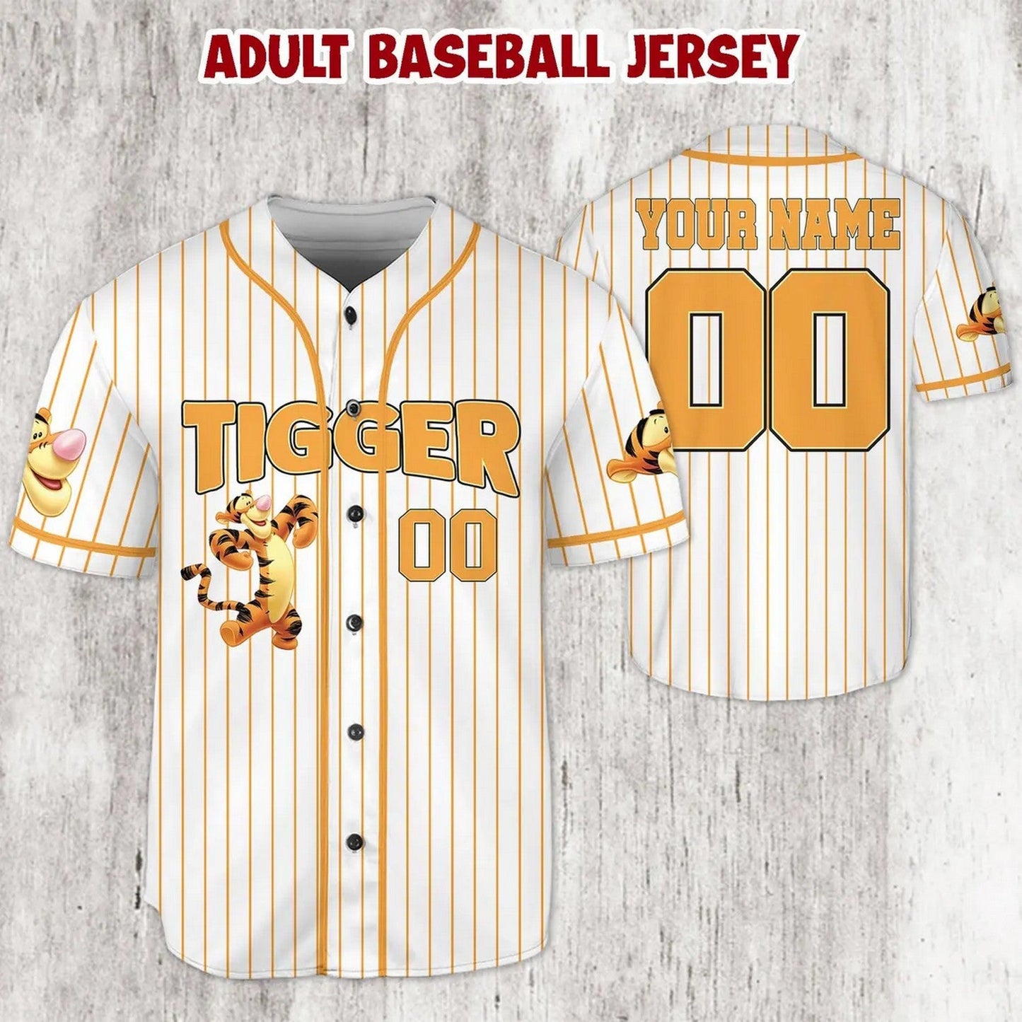 Custom Name Winnie The Pooh Tigger Striped White Baseball Jersey