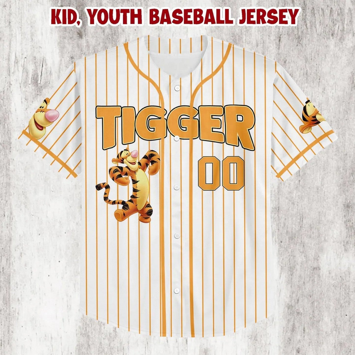 Custom Name Winnie The Pooh Tigger Striped White Baseball Jersey