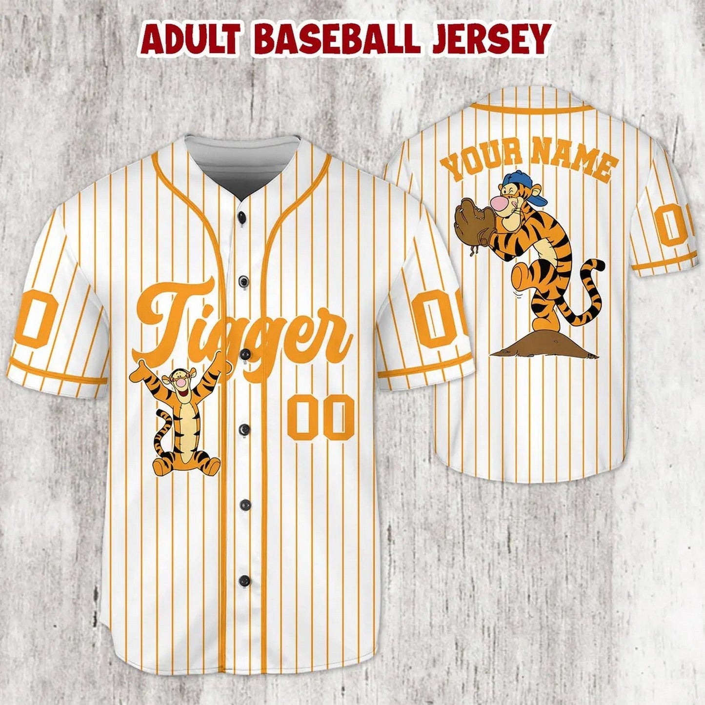 Custom Name Winnie The Pooh Tigger White Baseball Jersey